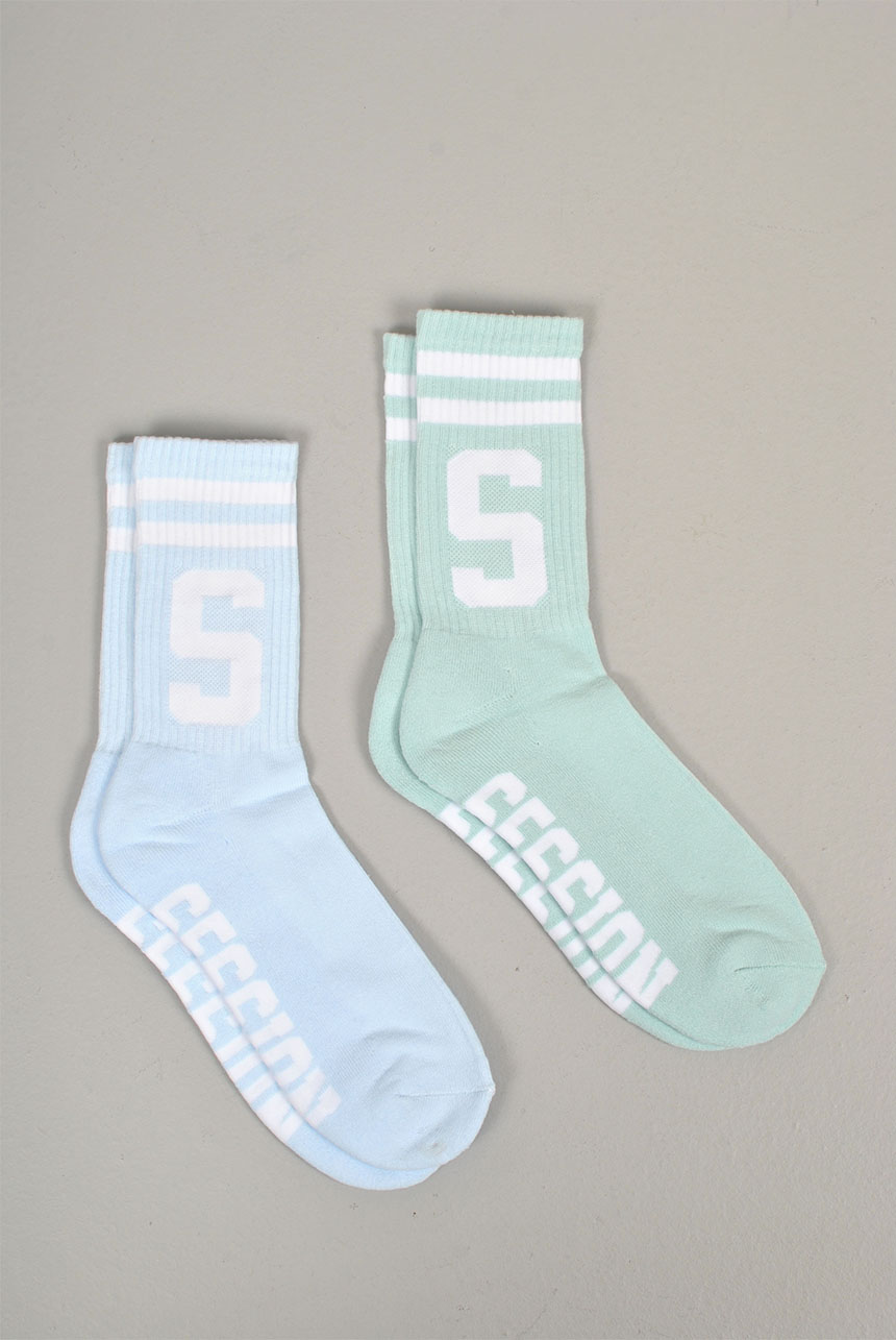 Classic 2-Pack Socks, Pale Blue/Green