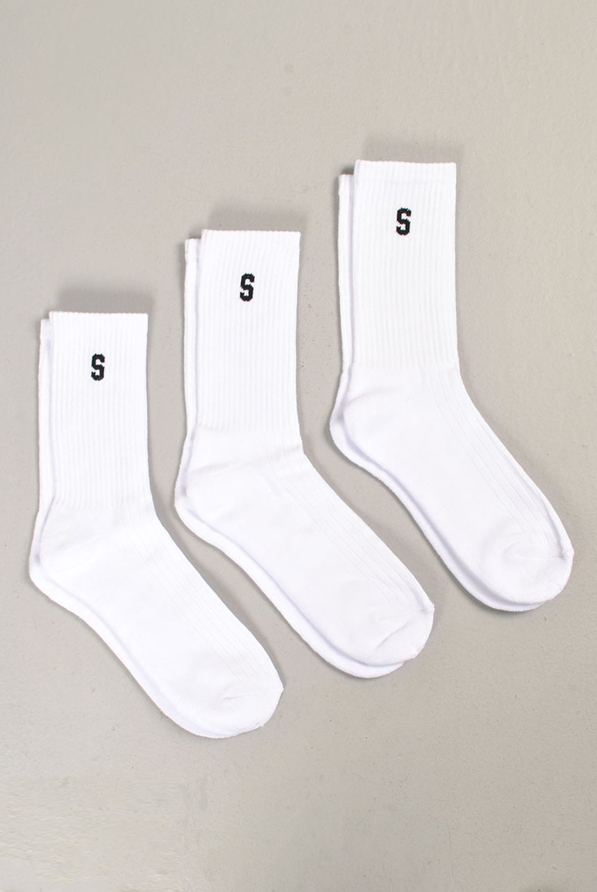 Solid 3-Pack Socks, White/Black