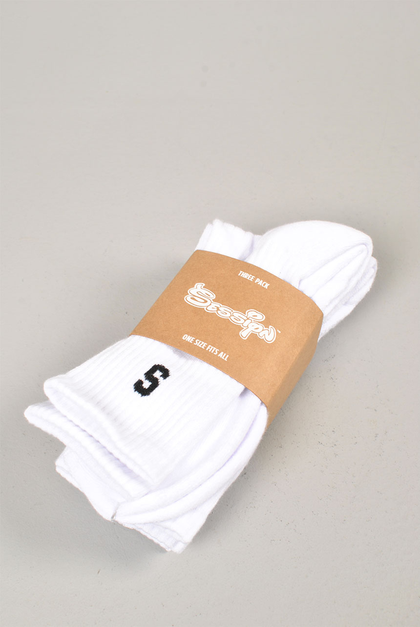 Solid 3-Pack Socks, White/Black
