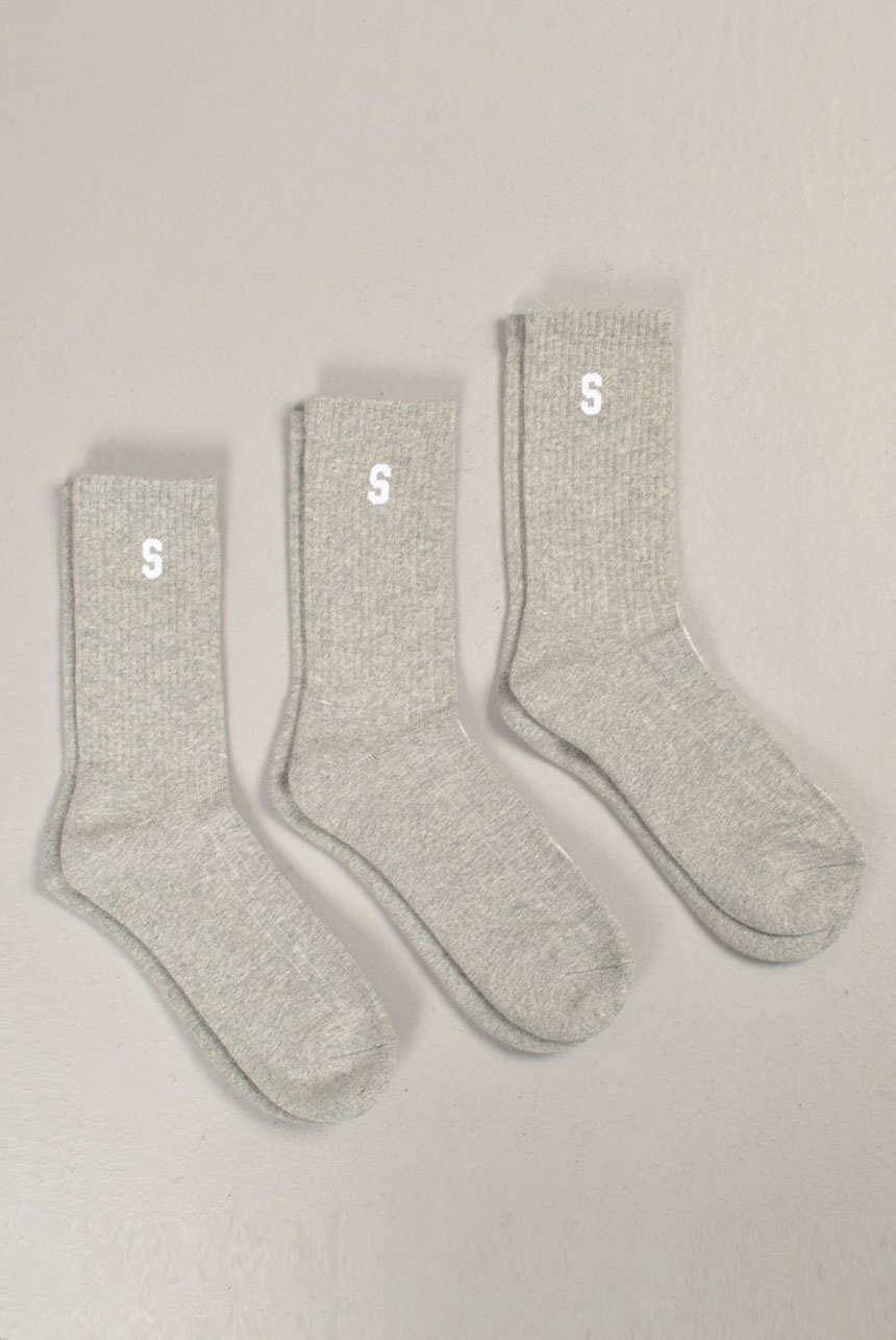 Solid 3-Pack Socks, Grey/White